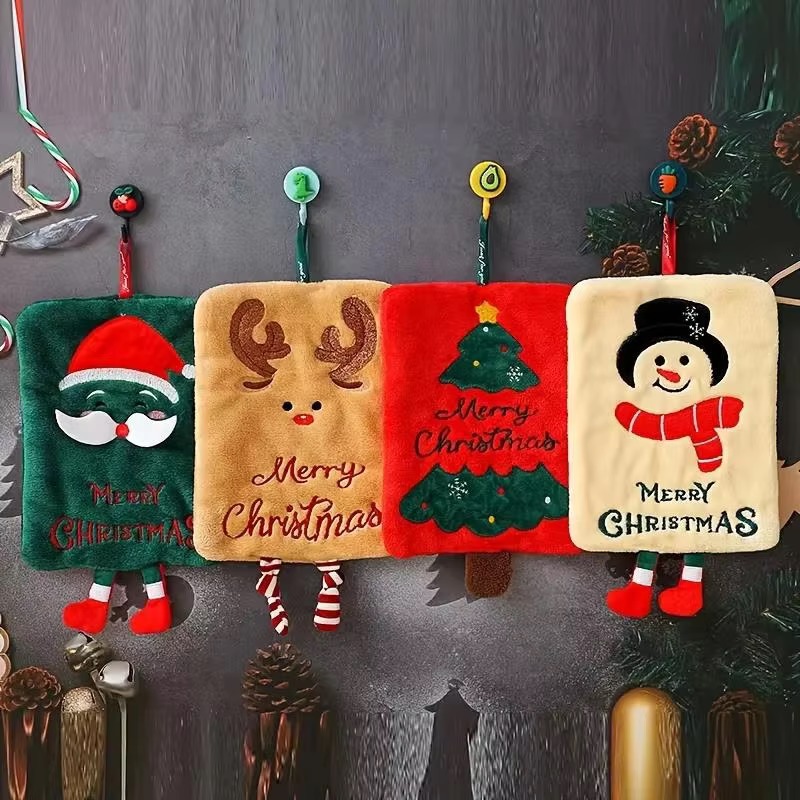 Home Bathroom Towels - Christmas Hanging Hand Towel Cute Santa
