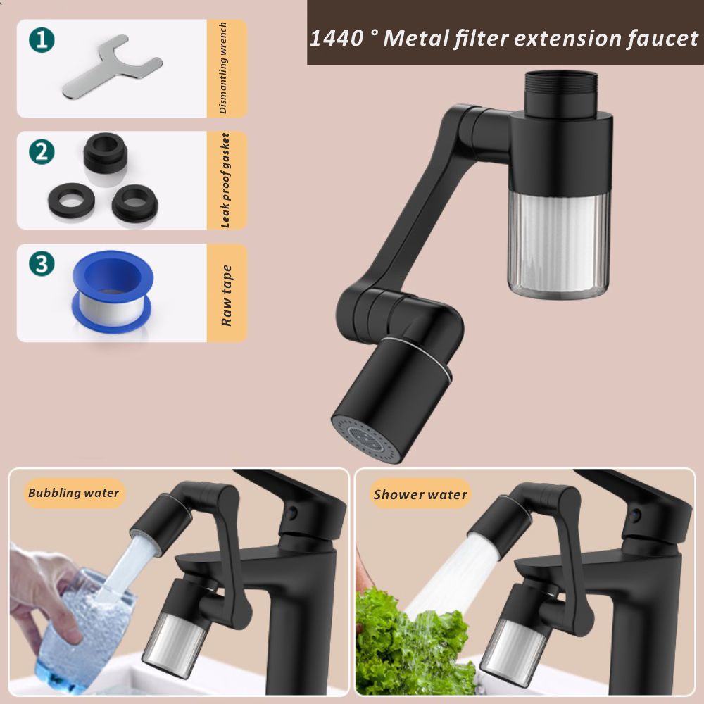 Home Bathroom Water Filter - New Black 1440° Rotatable with Filter