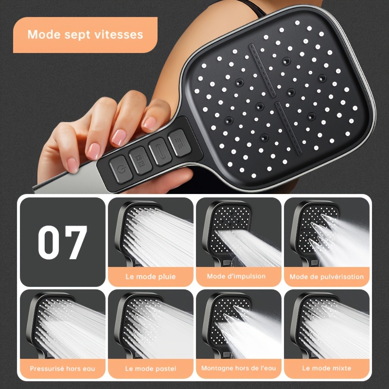 Home One Bathroom Accessories - 7 Setting Silver Handheld Shower Head