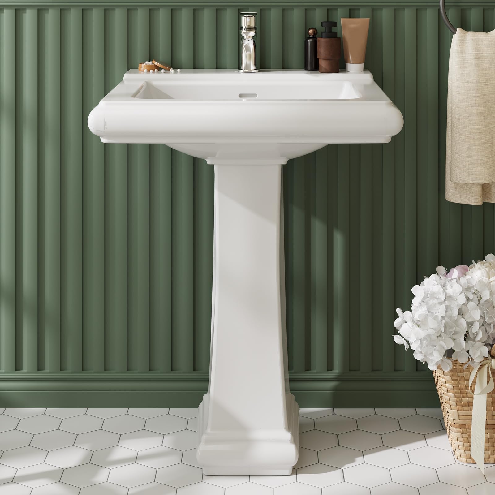 Home Bathroom Remodel - Pedestal Sink Square Ceramic Basin with