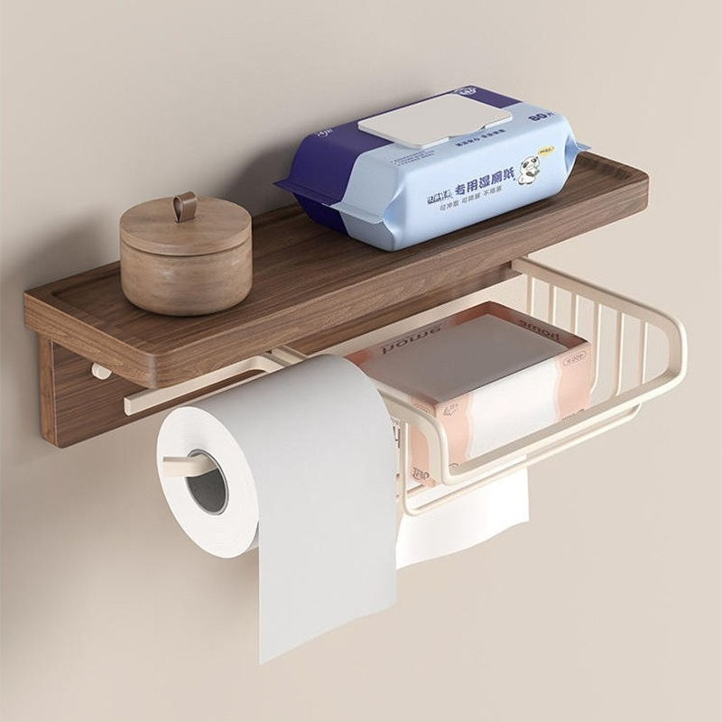 Toilet Paper Holder - Walnut Wall Mount Tissue Holder Punch-free