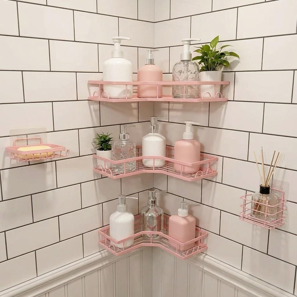 5Pcs Minimalist Pink Shower Or - Home Essentials Bathroom Organizer review and price