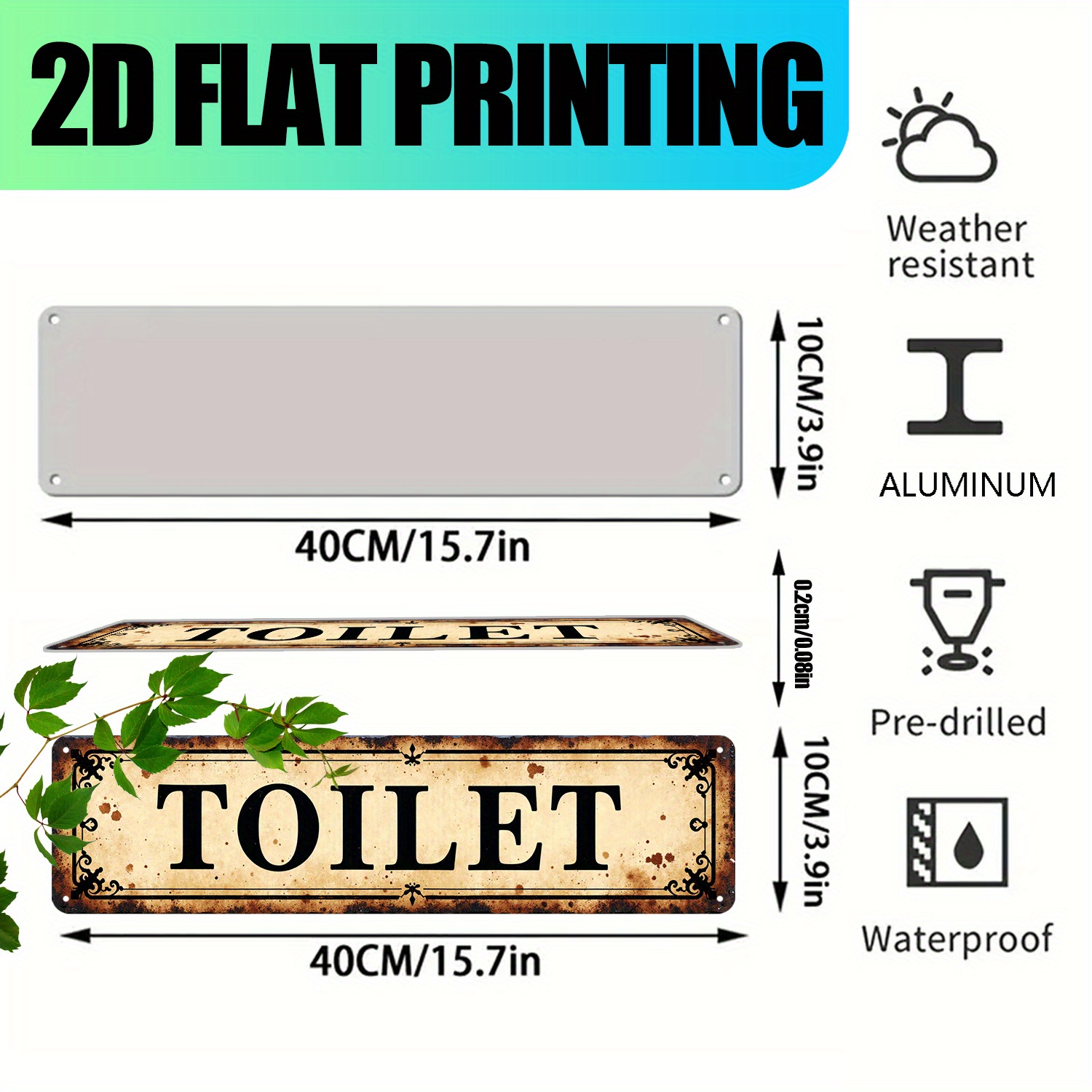 2D Flat, Vintage Aluminum Wall - Home Bathroom Sign review and price