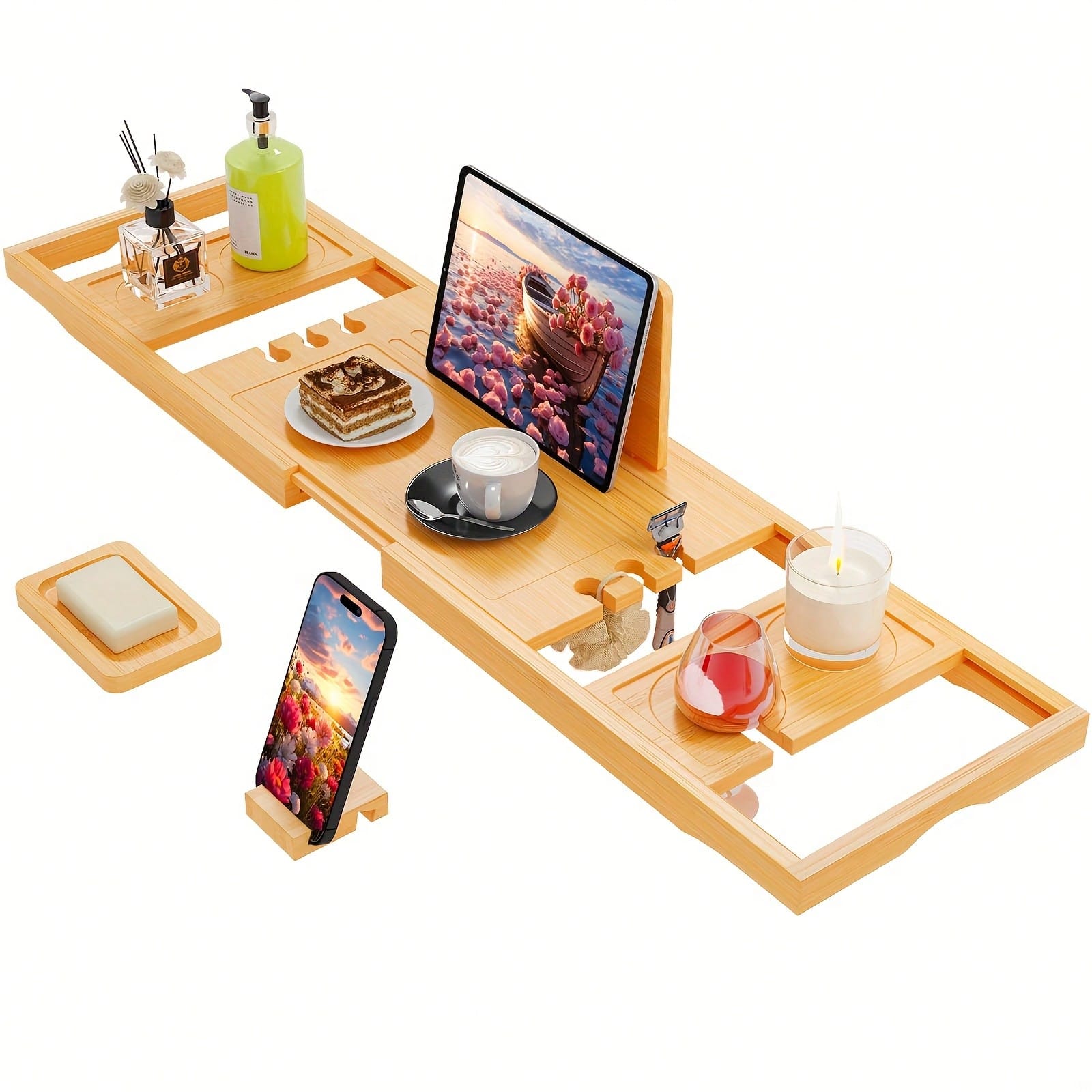 Bamboo Bathtub Caddy Tray, Ext - Home Essentials Bathroom Organizer review and price